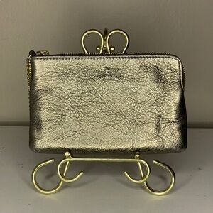 Coach Metallic Gold Zippered Leather Wallet (6.5" x 4")
